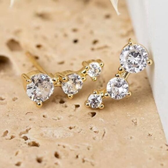 Gold / Sterling  Mini Diamond Climber Earrings - Picture 2 of 6